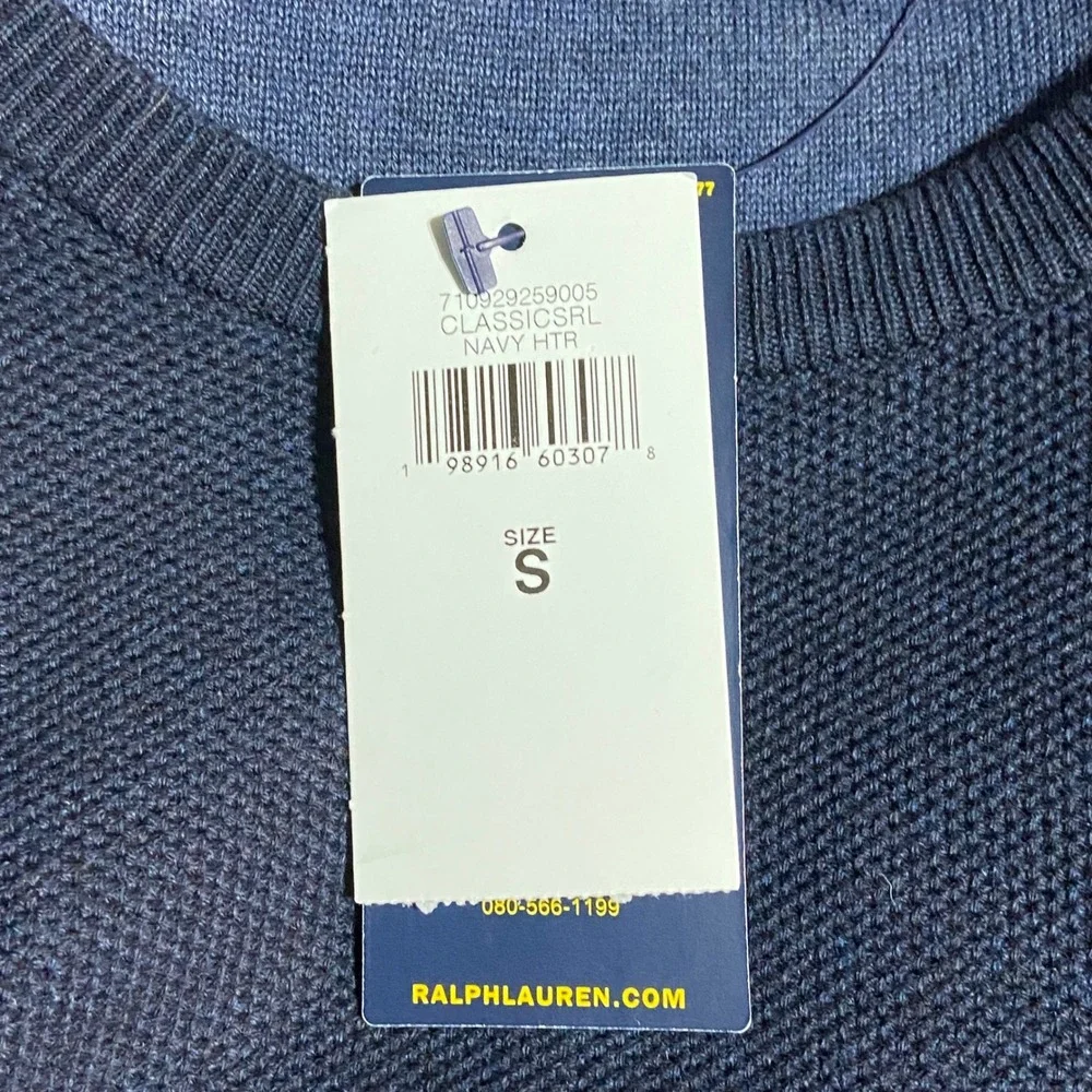 Polo Ralph Lauren Mens Size S Mesh-Knit Cotton Crewneck Sweater Navy Classic NWT